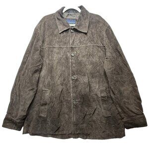 Vtg Hathaway Leather Suede Jacket Men's L Brown Blue Label Lined Buttons Trench